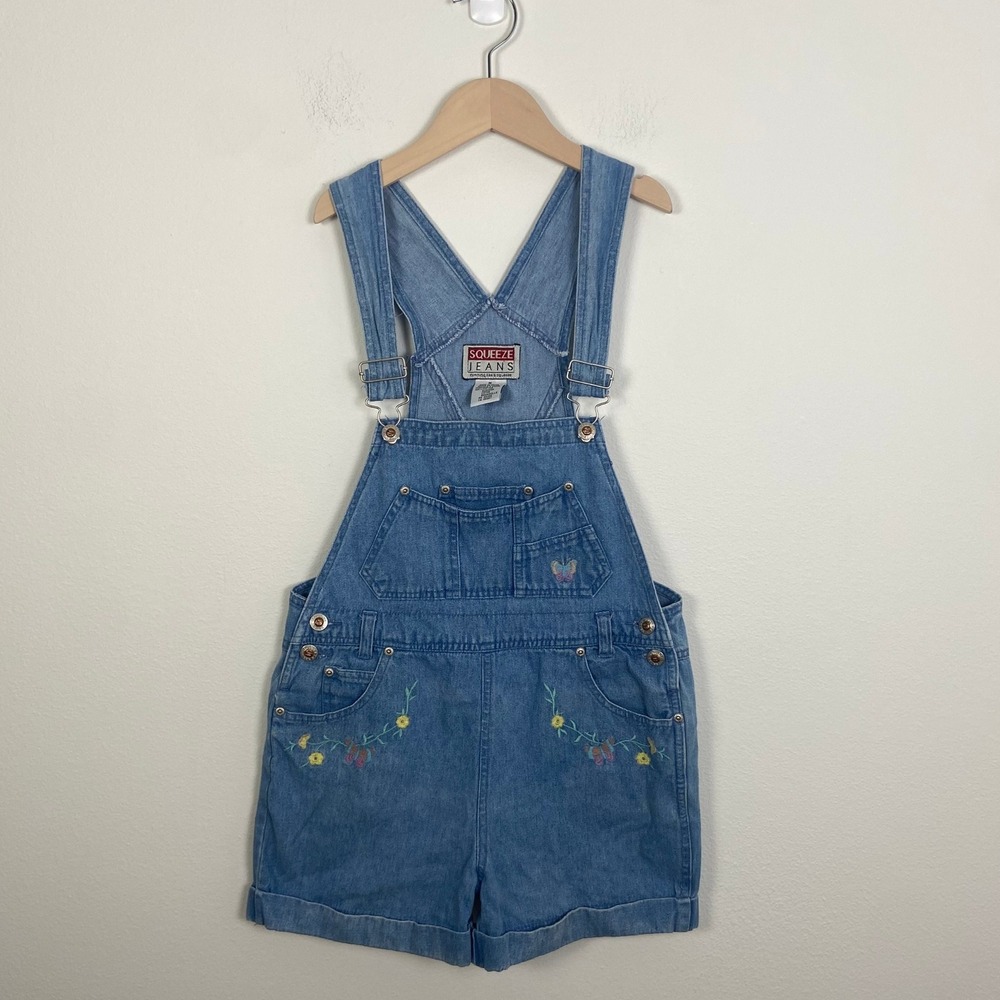 Squeeze Jeans Denim Overalls Shorts Butterfly Floral Girl's M Y2K Floral Retro